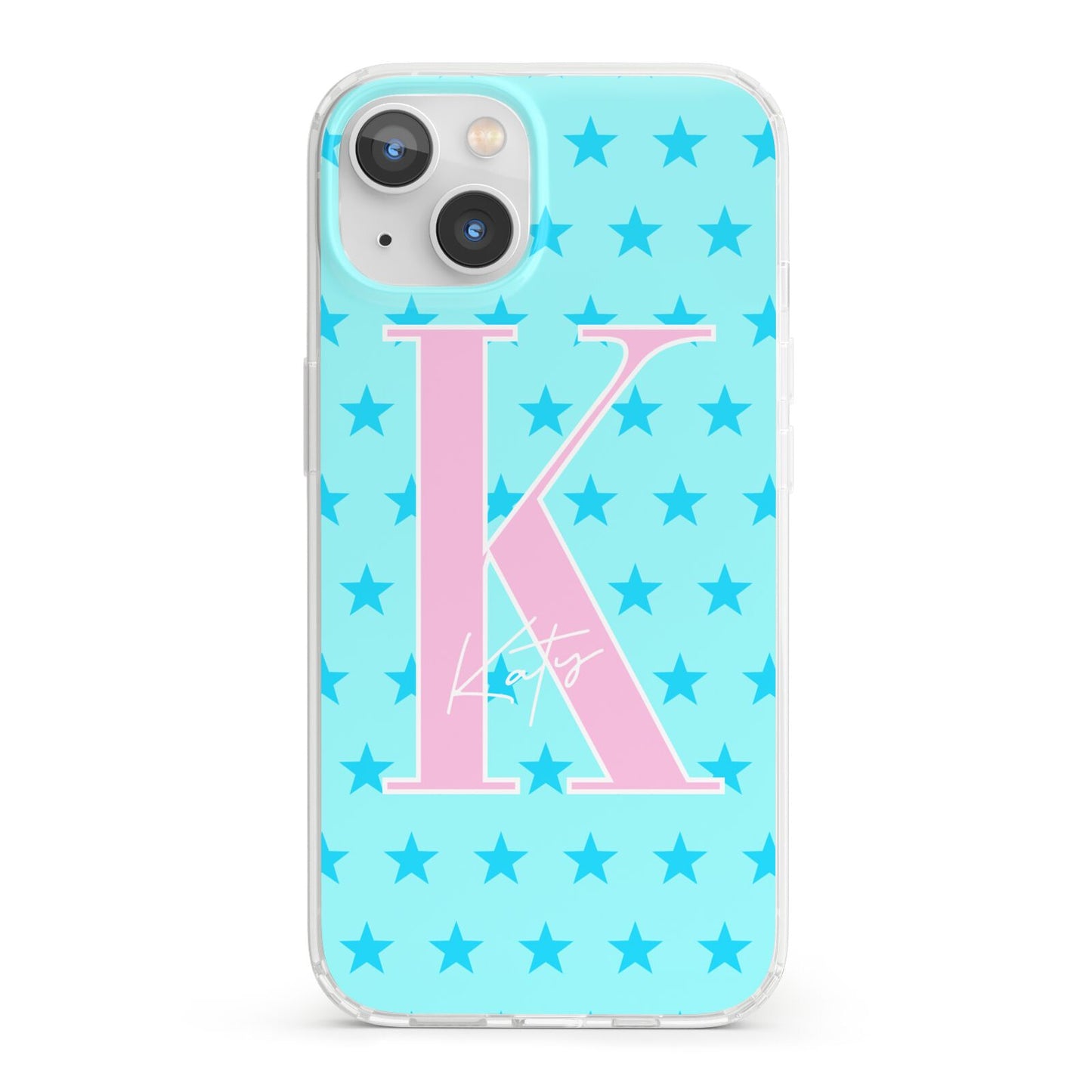 Personalised Blue Stars iPhone 13 Clear Bumper Case