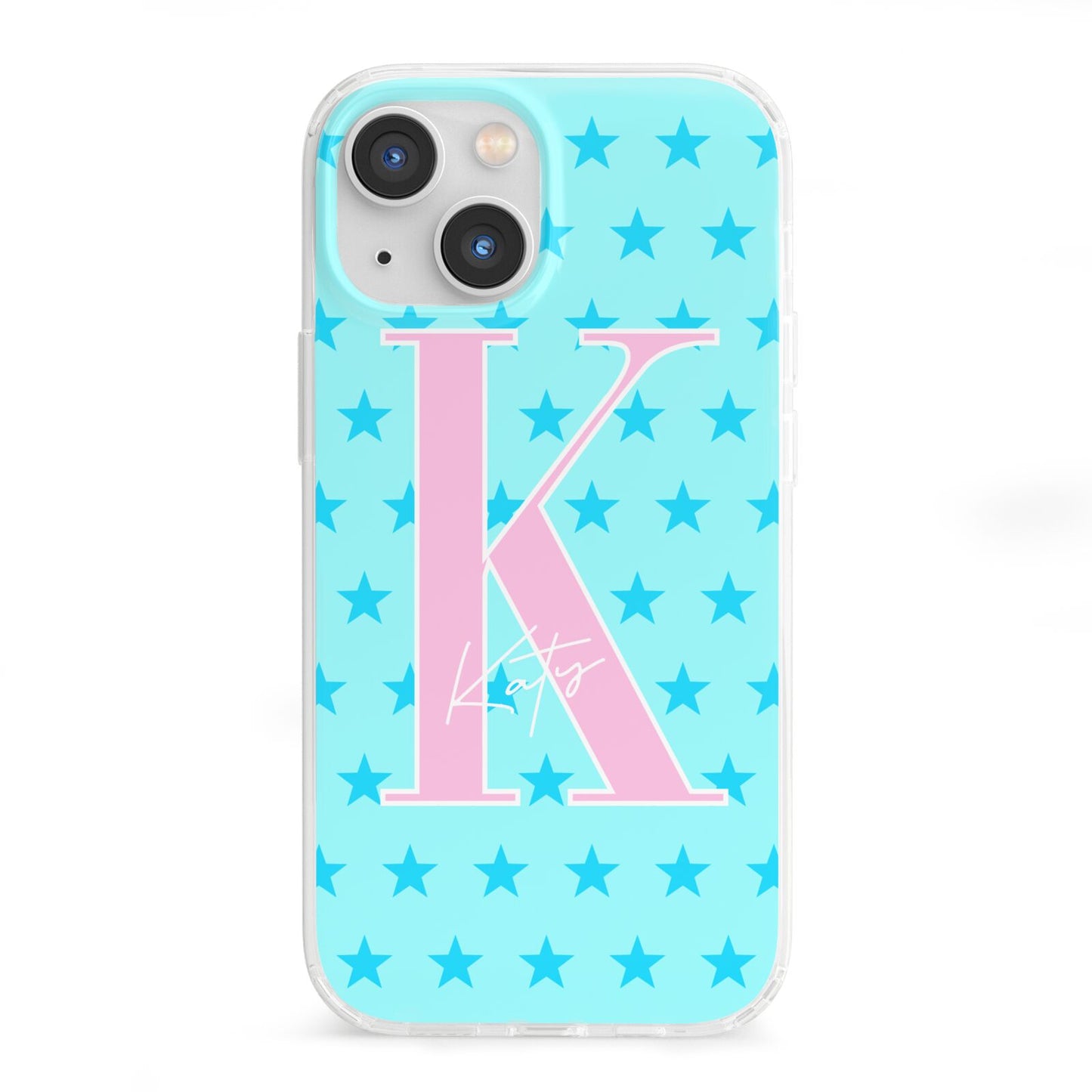 Personalised Blue Stars iPhone 13 Mini Clear Bumper Case