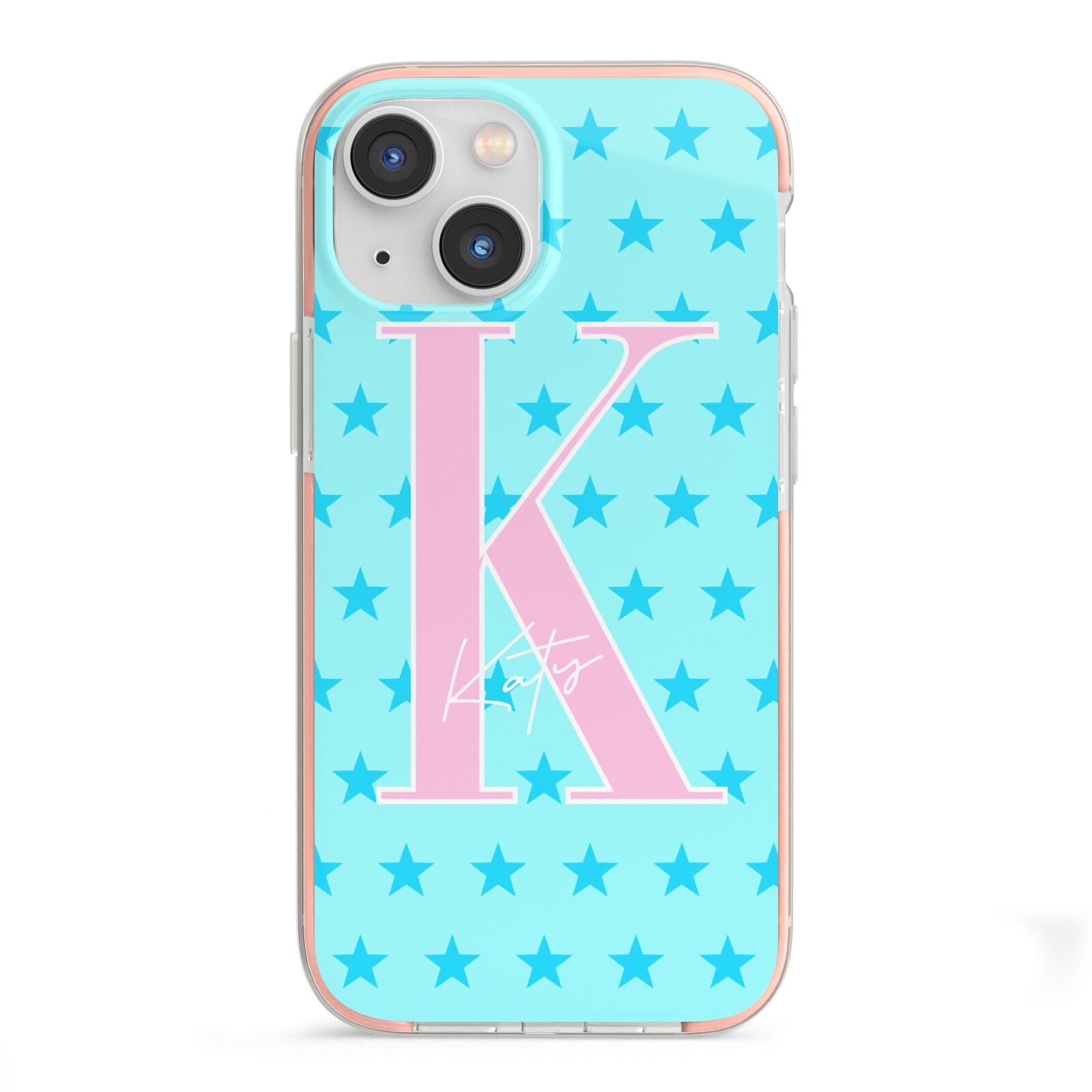 Personalised Blue Stars iPhone 13 Mini TPU Impact Case with Pink Edges