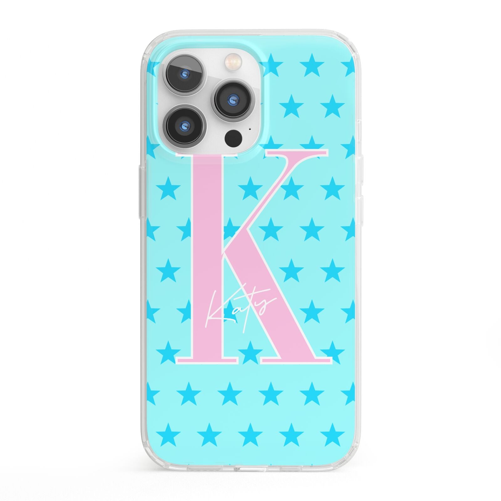 Personalised Blue Stars iPhone 13 Pro Clear Bumper Case