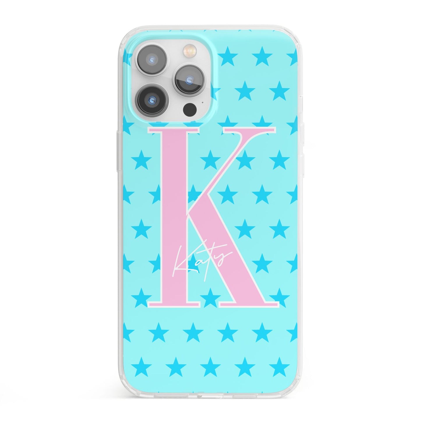 Personalised Blue Stars iPhone 13 Pro Max Clear Bumper Case