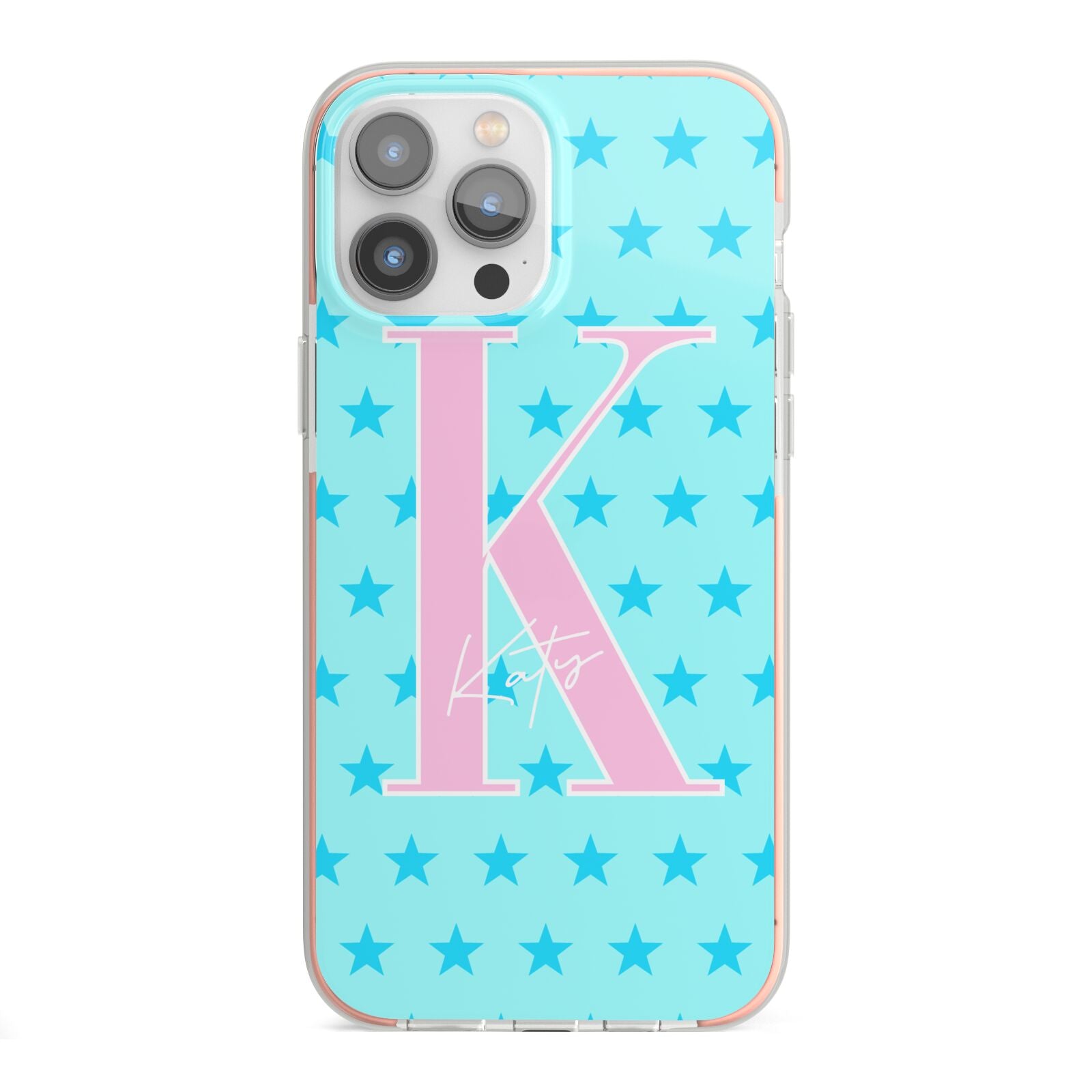 Personalised Blue Stars iPhone 13 Pro Max TPU Impact Case with Pink Edges