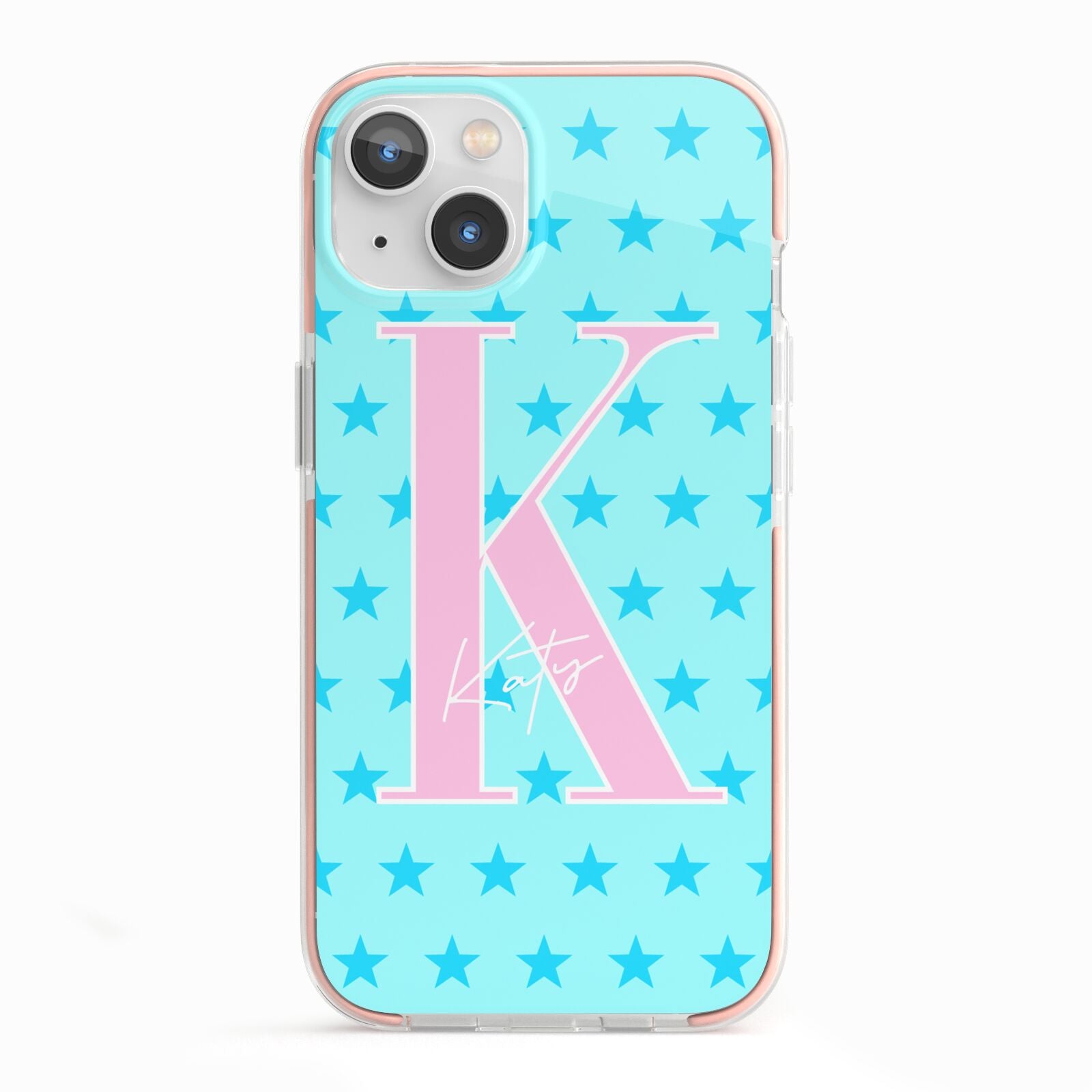 Personalised Blue Stars iPhone 13 TPU Impact Case with Pink Edges