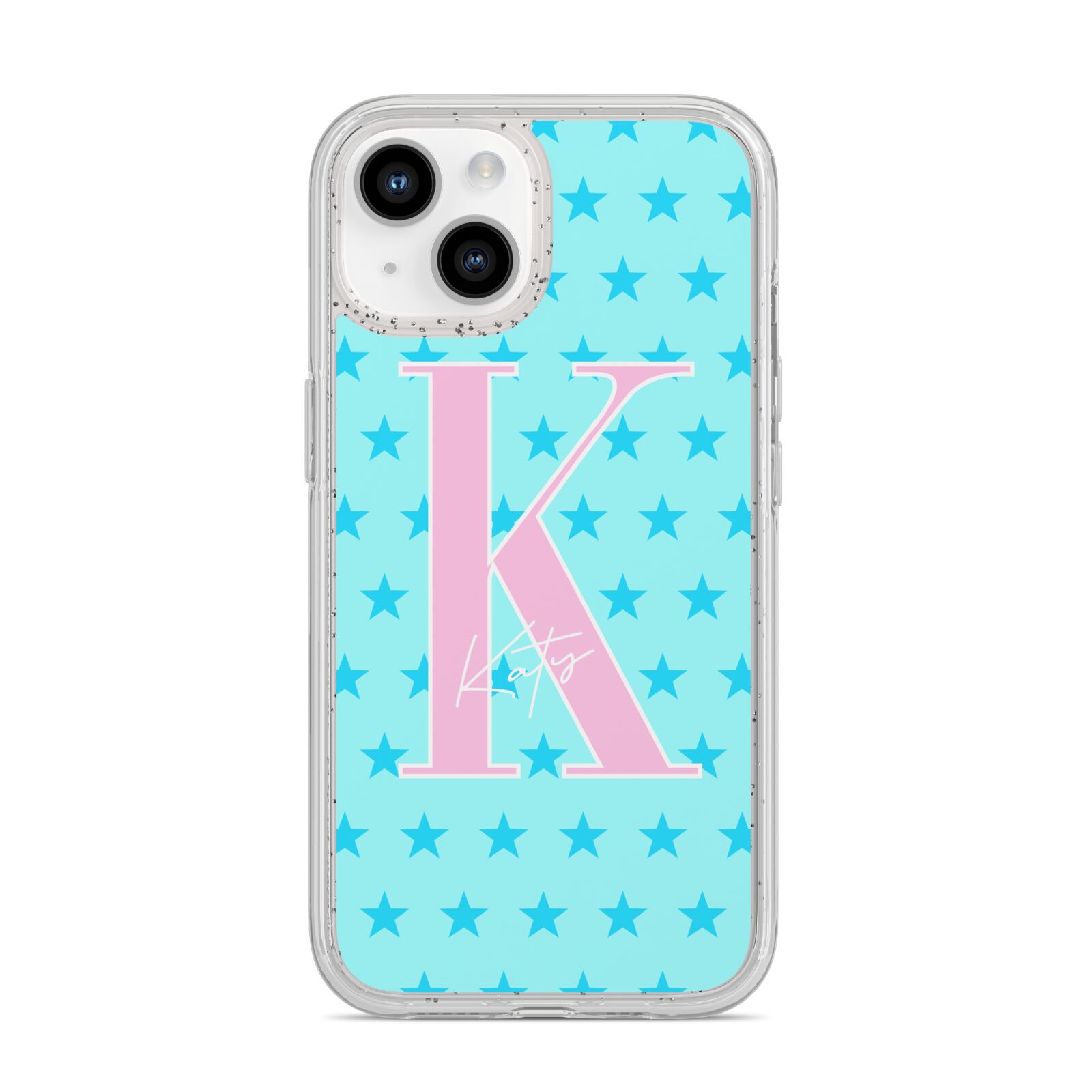 Personalised Blue Stars iPhone 14 Glitter Tough Case Starlight