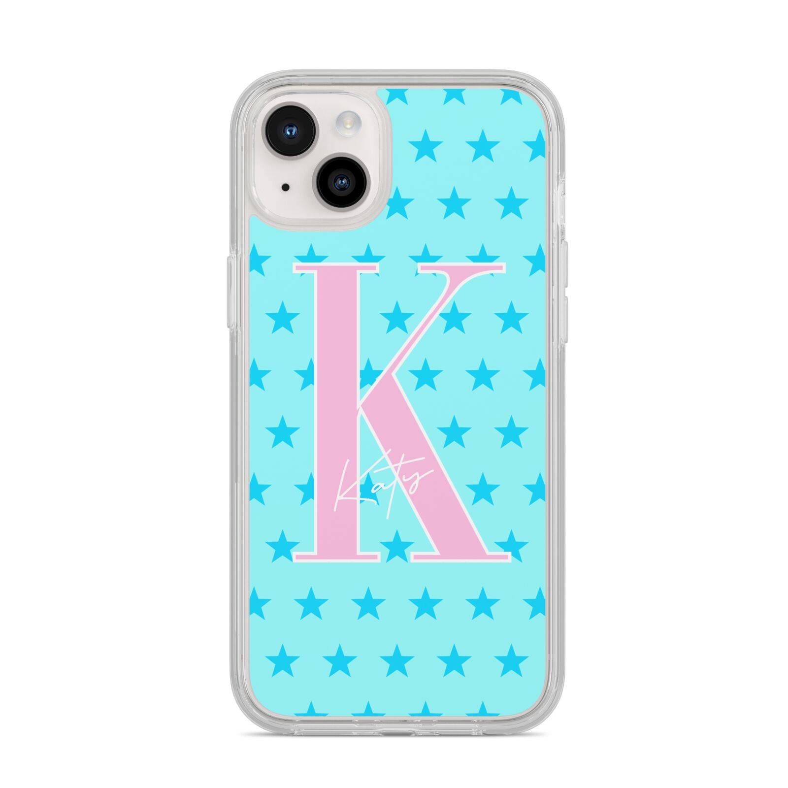 Personalised Blue Stars iPhone 14 Plus Clear Tough Case Starlight
