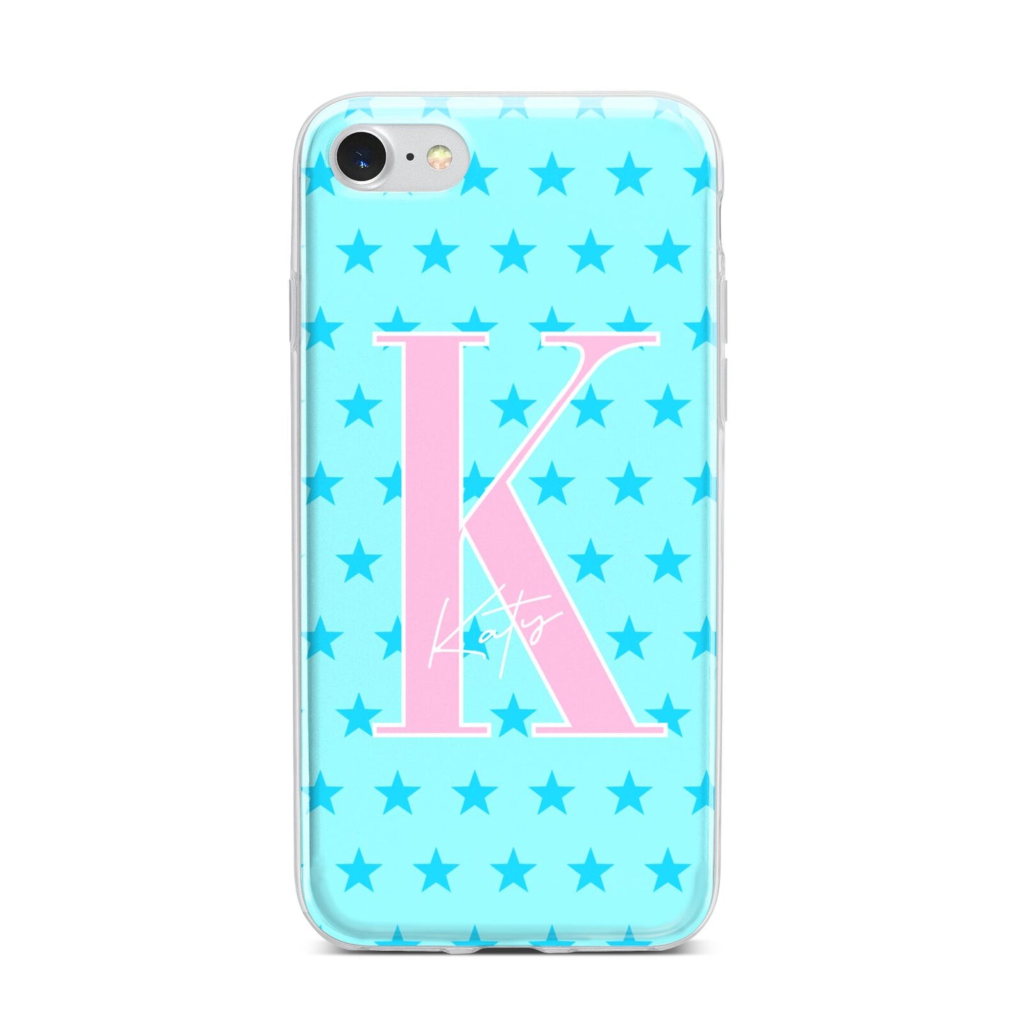 Personalised Blue Stars iPhone 7 Bumper Case on Silver iPhone