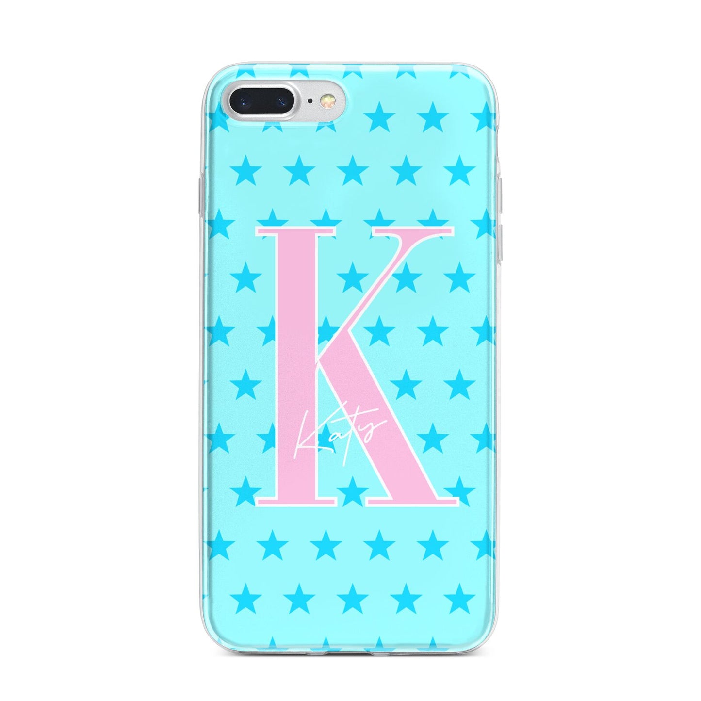 Personalised Blue Stars iPhone 7 Plus Bumper Case on Silver iPhone