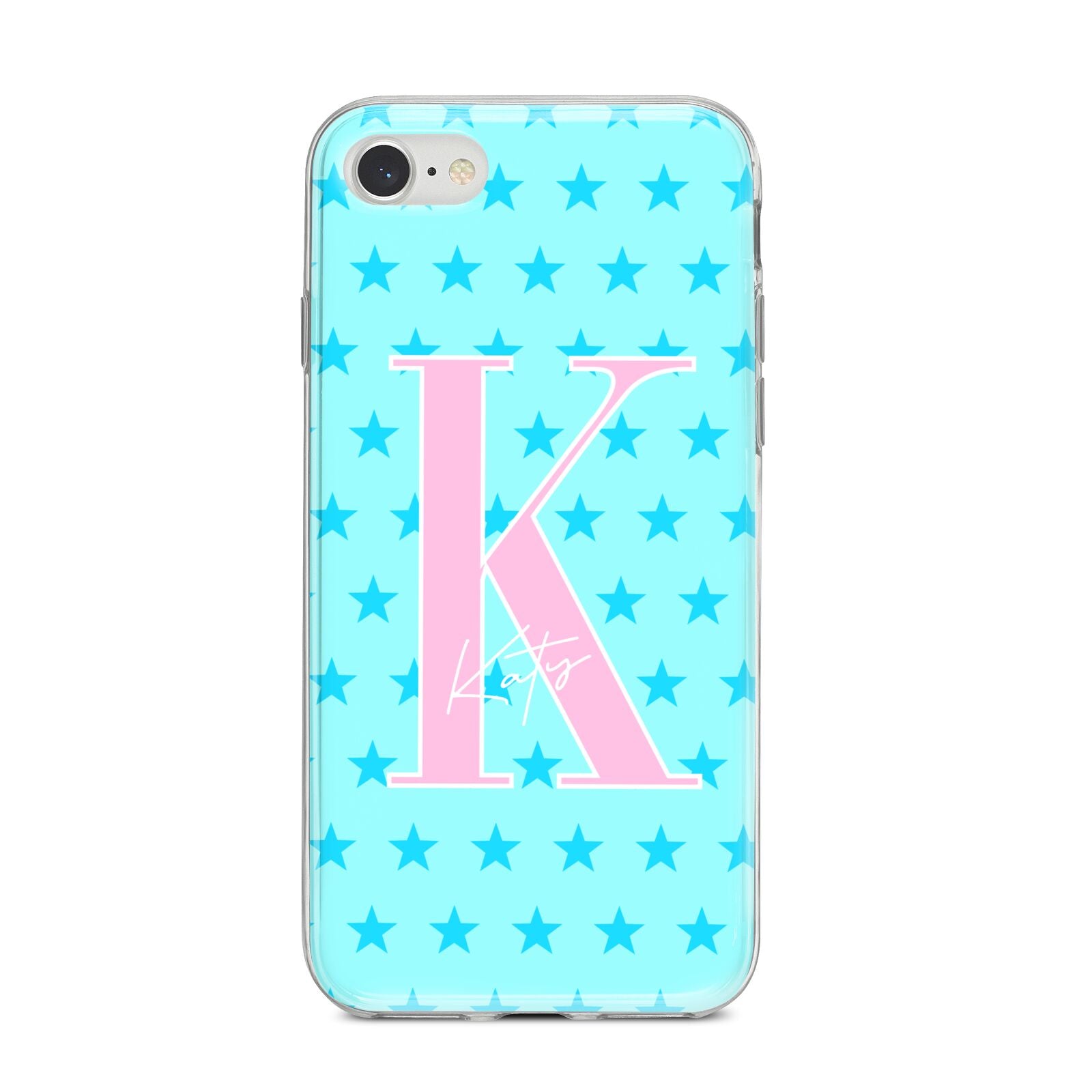 Personalised Blue Stars iPhone 8 Bumper Case on Silver iPhone