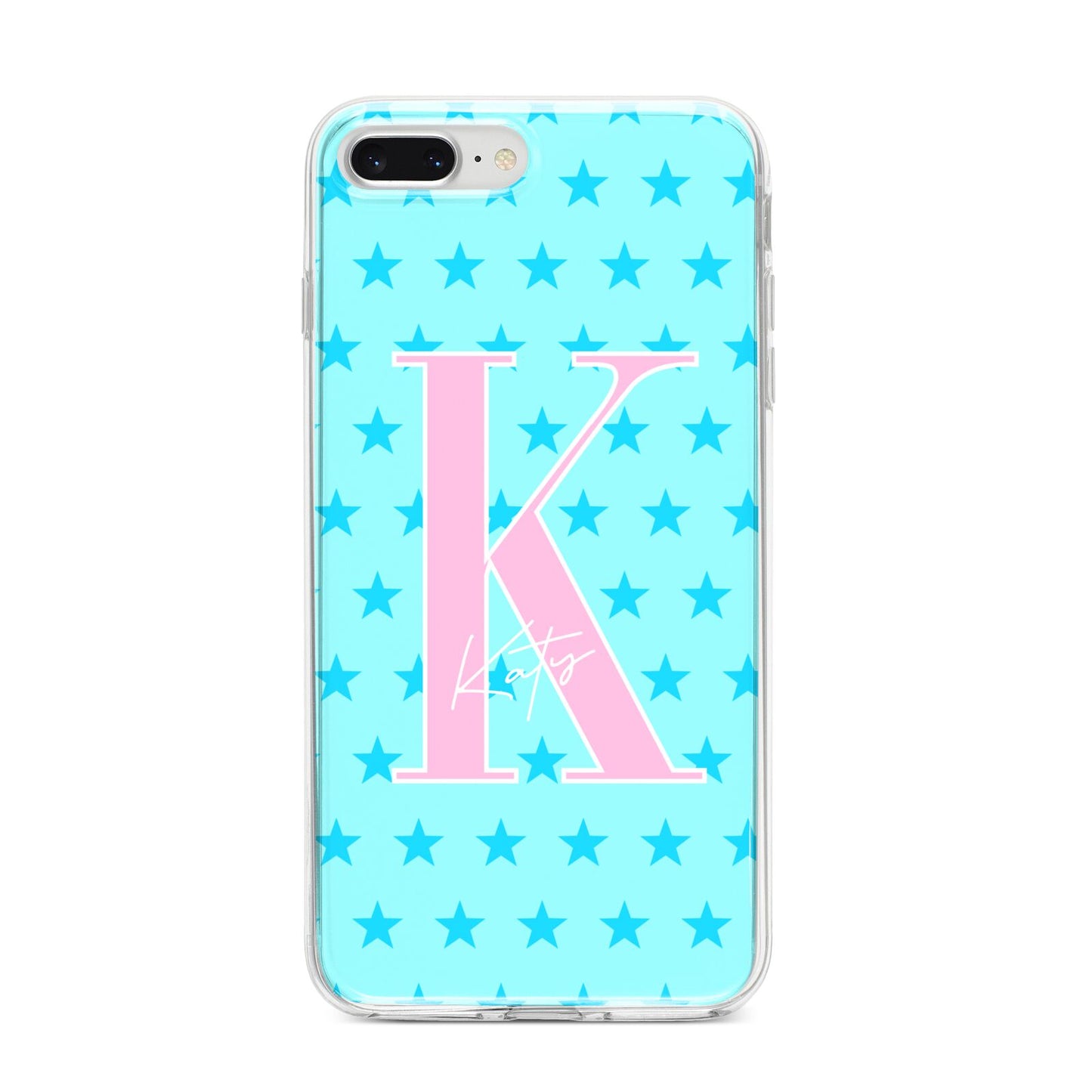 Personalised Blue Stars iPhone 8 Plus Bumper Case on Silver iPhone
