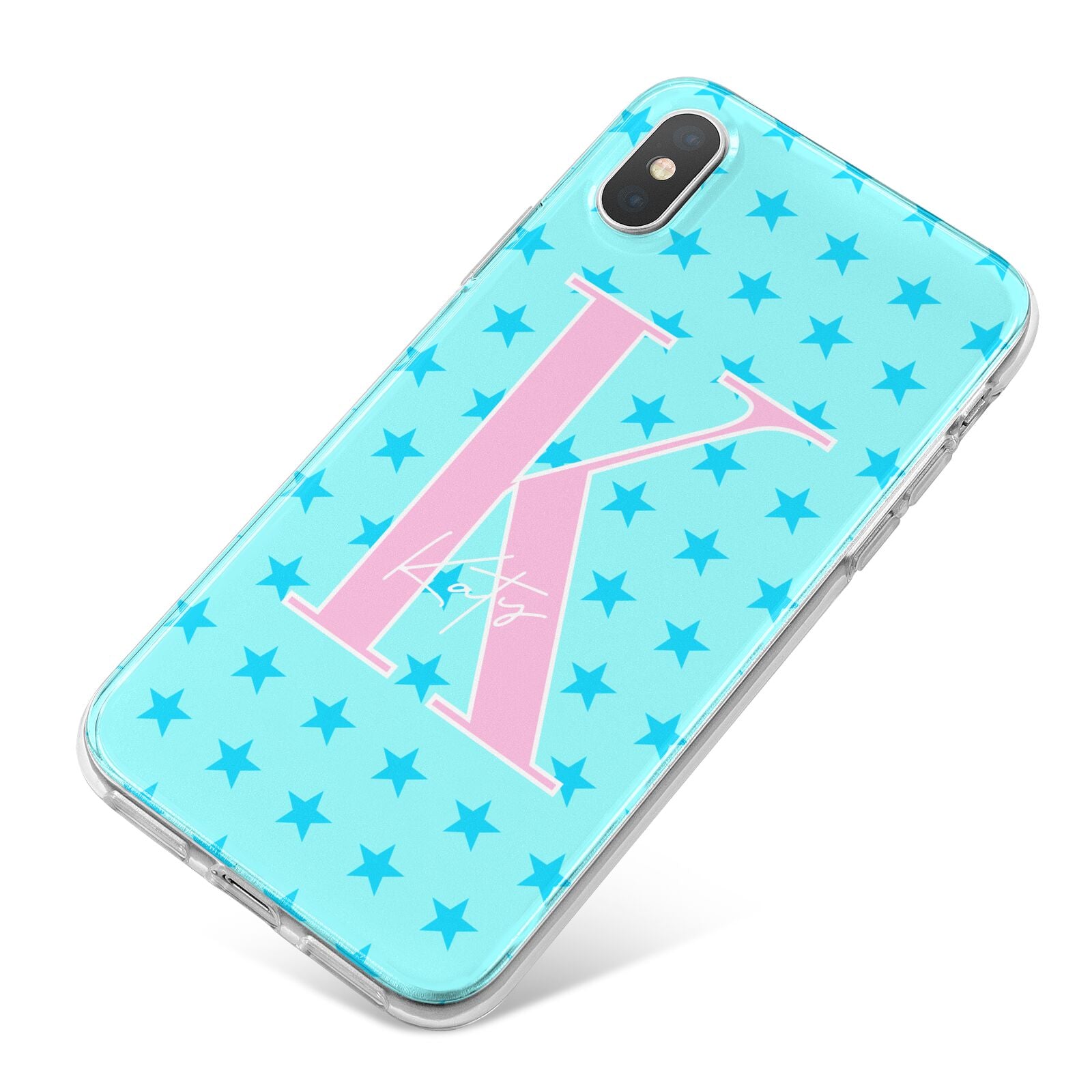 Personalised Blue Stars iPhone X Bumper Case on Silver iPhone