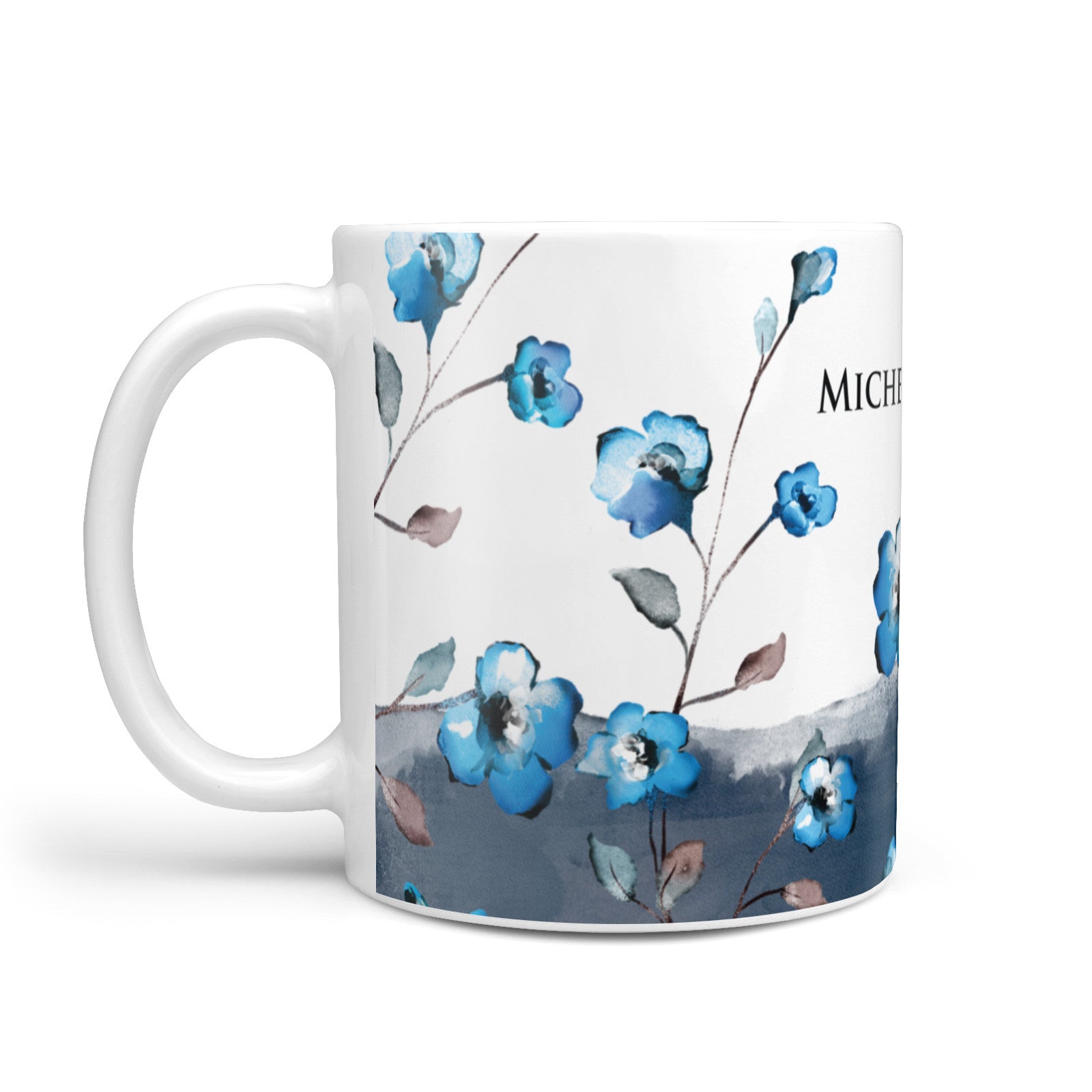 Personalised Blue Watercolour Flowers 10oz Mug Alternative Image 1