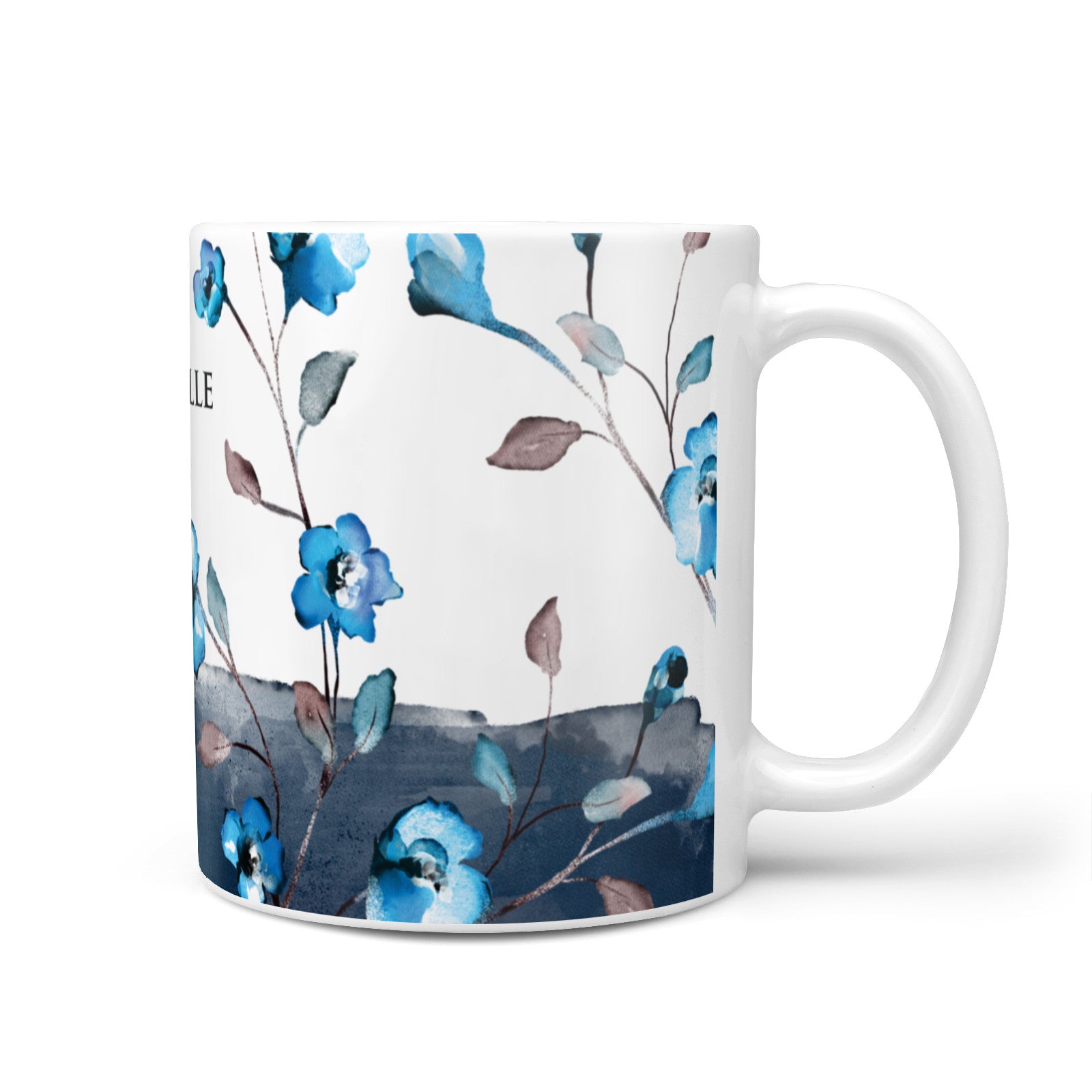Personalised Blue Watercolour Flowers 10oz Mug