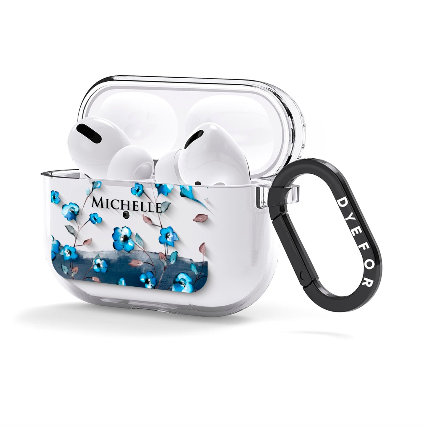 Personalised Blue Watercolour Flowers AirPods Clear Case 3rd Gen Side Image