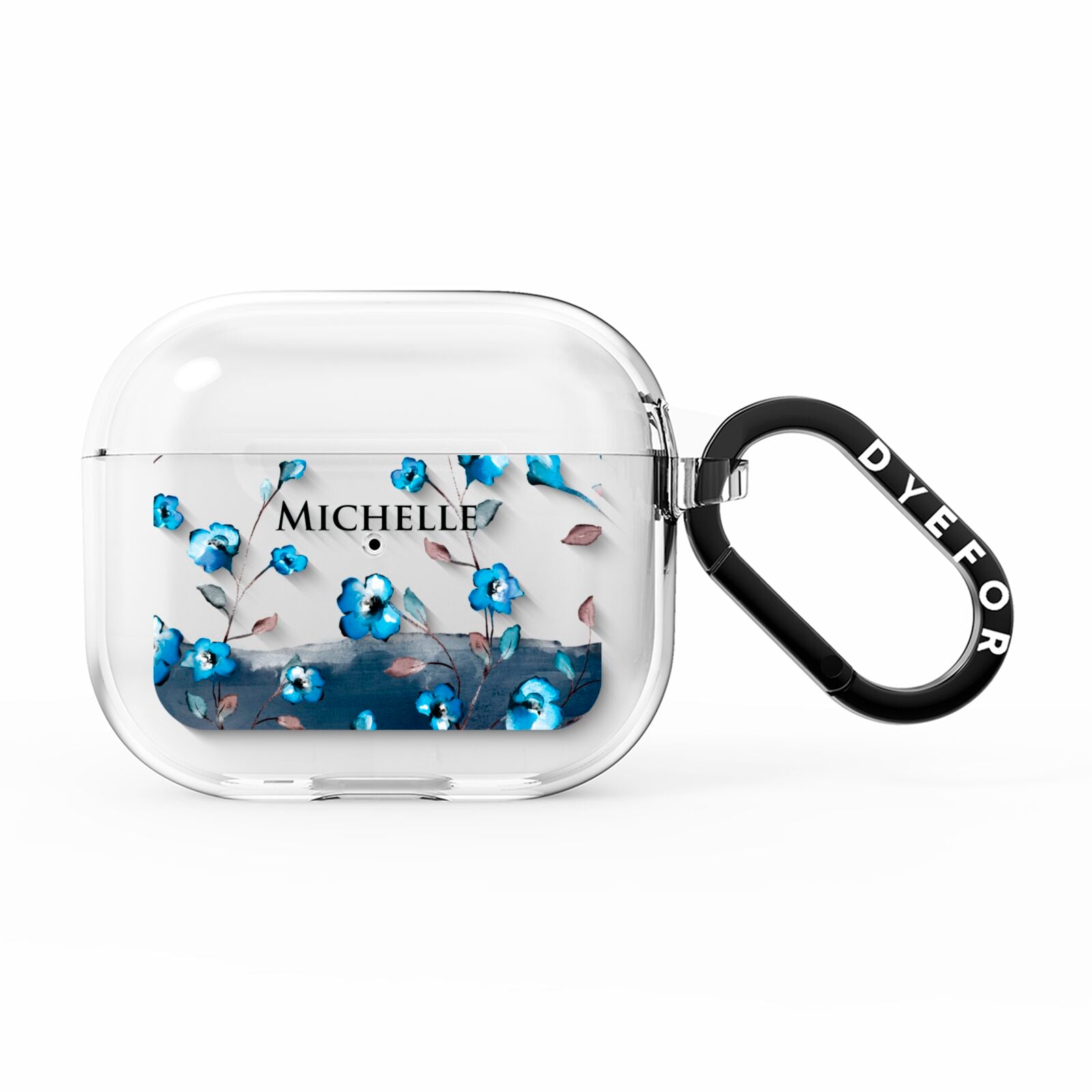 Personalised Blue Watercolour Flowers AirPods Clear Case 3rd Gen
