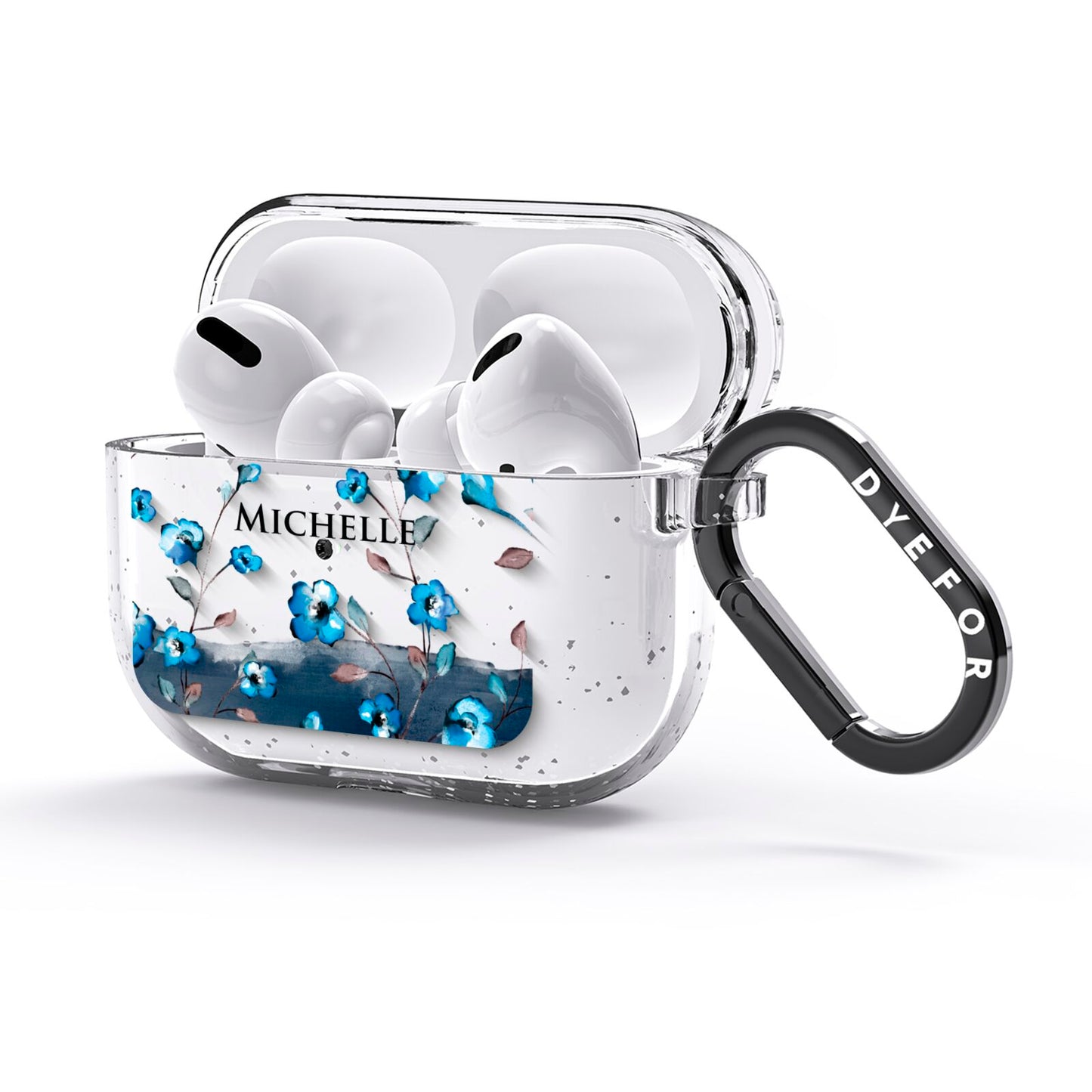 Personalised Blue Watercolour Flowers AirPods Glitter Case 3rd Gen Side Image