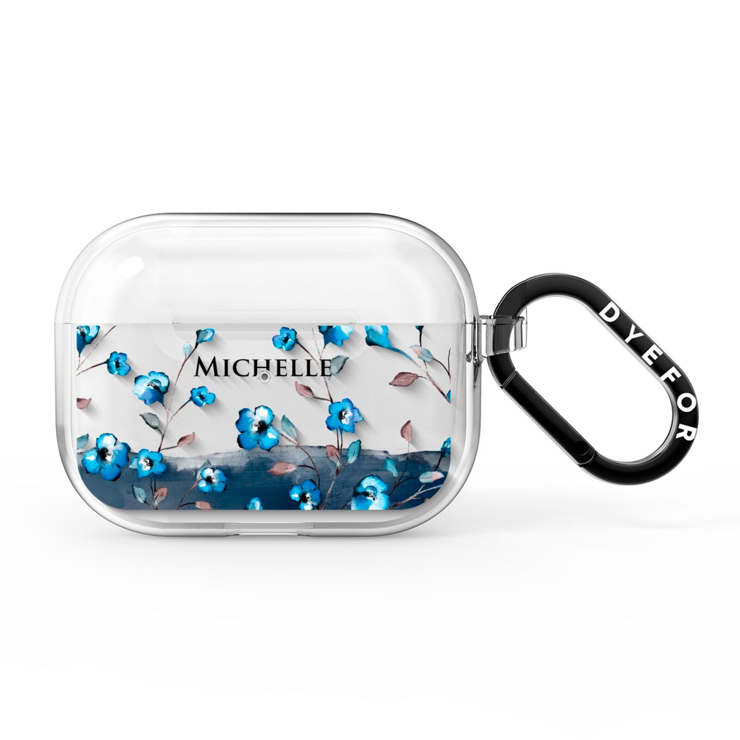 Personalised Blue Watercolour Flowers AirPods Pro Clear Case