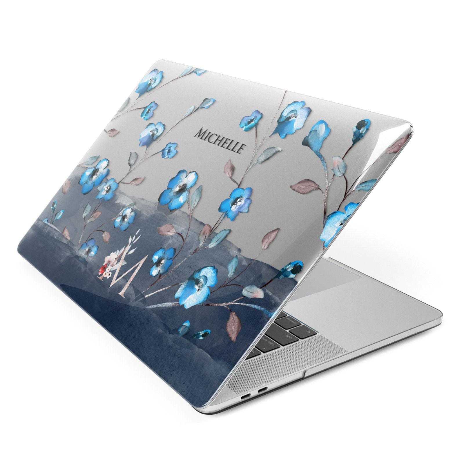 Personalised Blue Watercolour Flowers Apple MacBook Case Side View