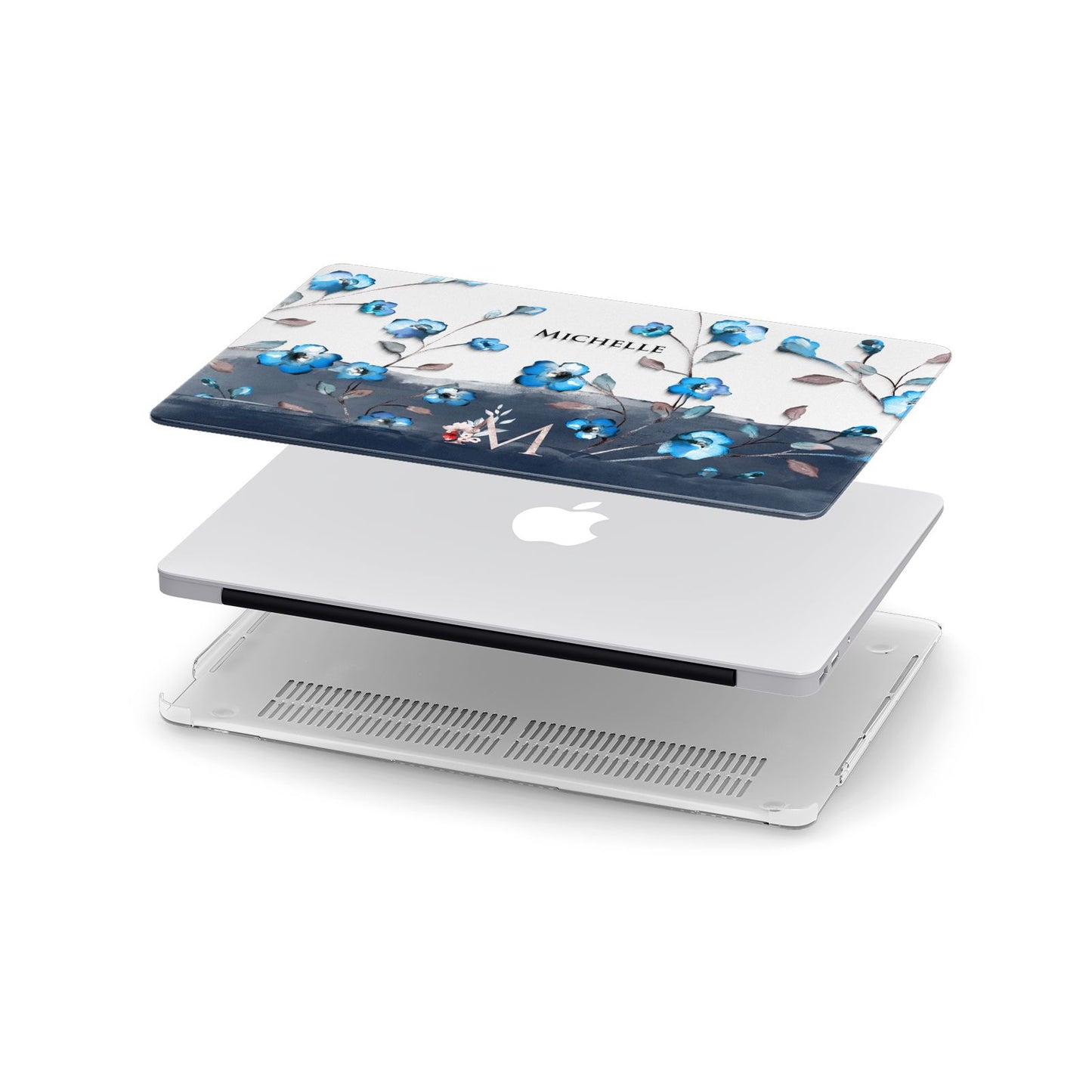 Personalised Blue Watercolour Flowers Apple MacBook Case in Detail