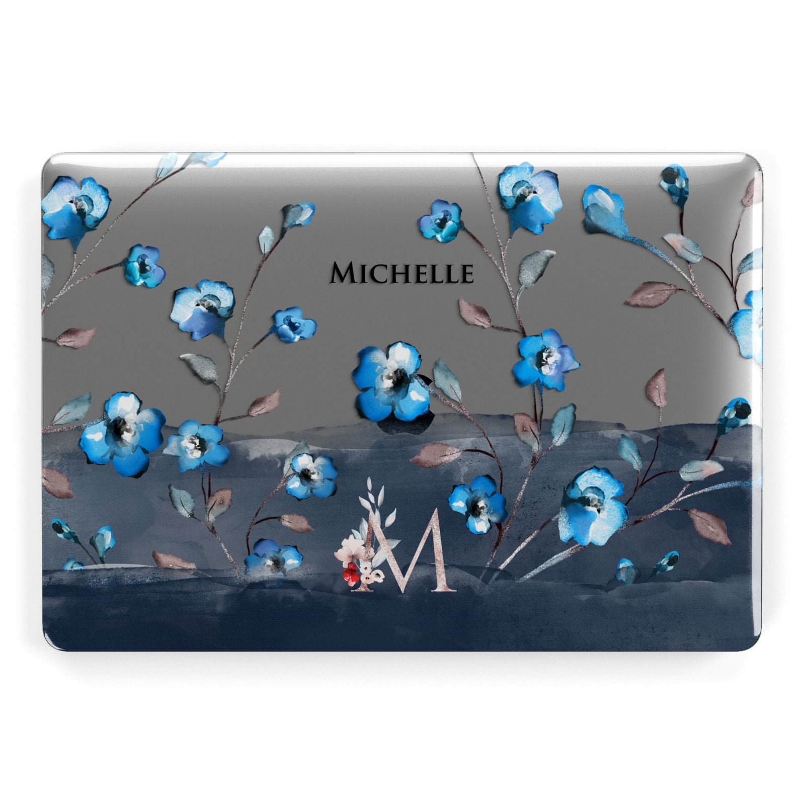 Personalised Blue Watercolour Flowers Apple MacBook Case