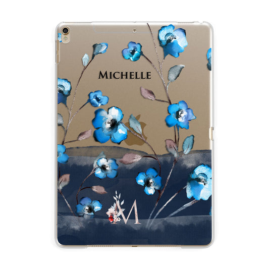 Personalised Blue Watercolour Flowers Apple iPad Gold Case
