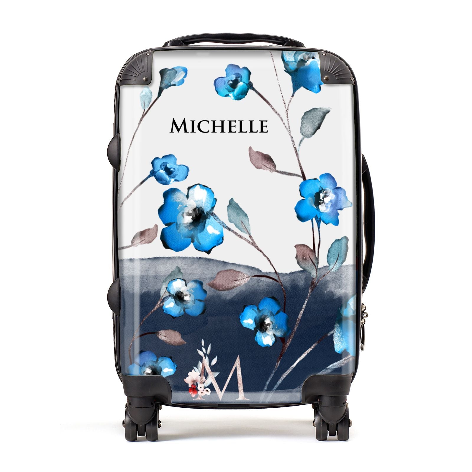 Personalised Blue Watercolour Flowers Suitcase