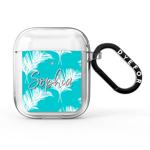 Personalised Blue & White Tropical Foliage AirPods Case