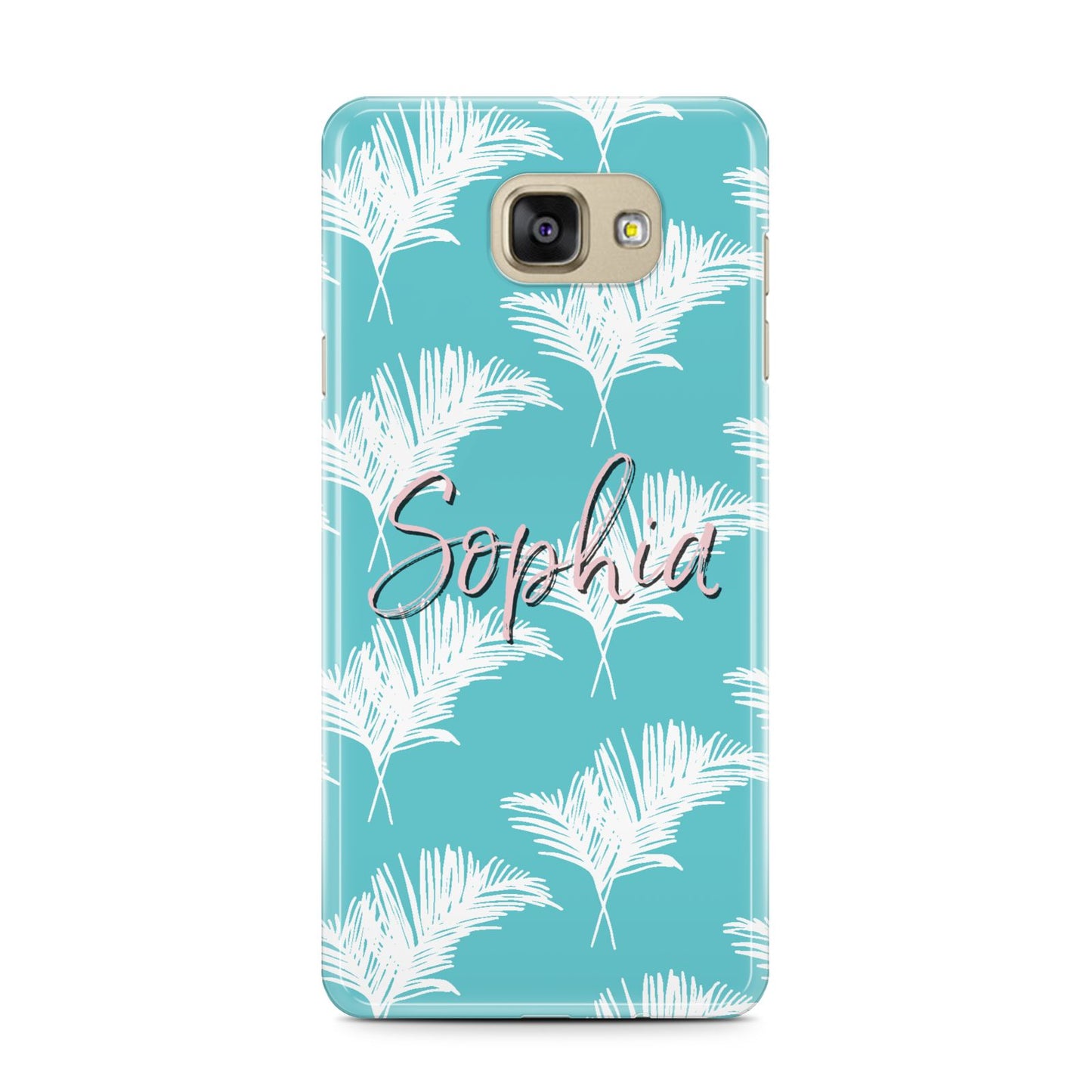 Personalised Blue White Tropical Foliage Samsung Galaxy A7 2016 Case on gold phone