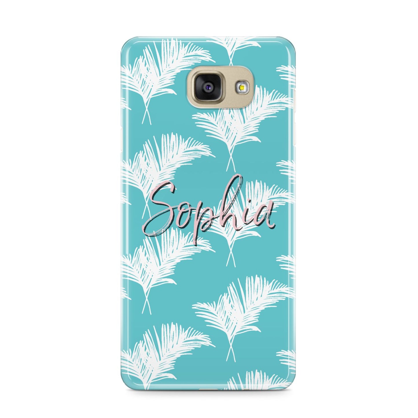 Personalised Blue White Tropical Foliage Samsung Galaxy A9 2016 Case on gold phone