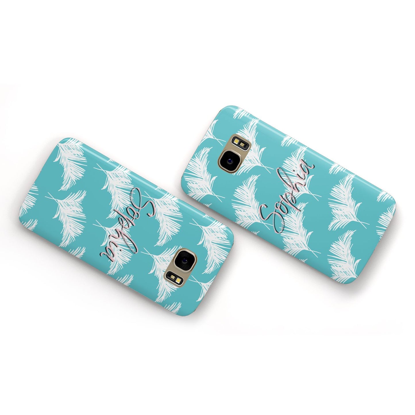 Personalised Blue White Tropical Foliage Samsung Galaxy Case Flat Overview