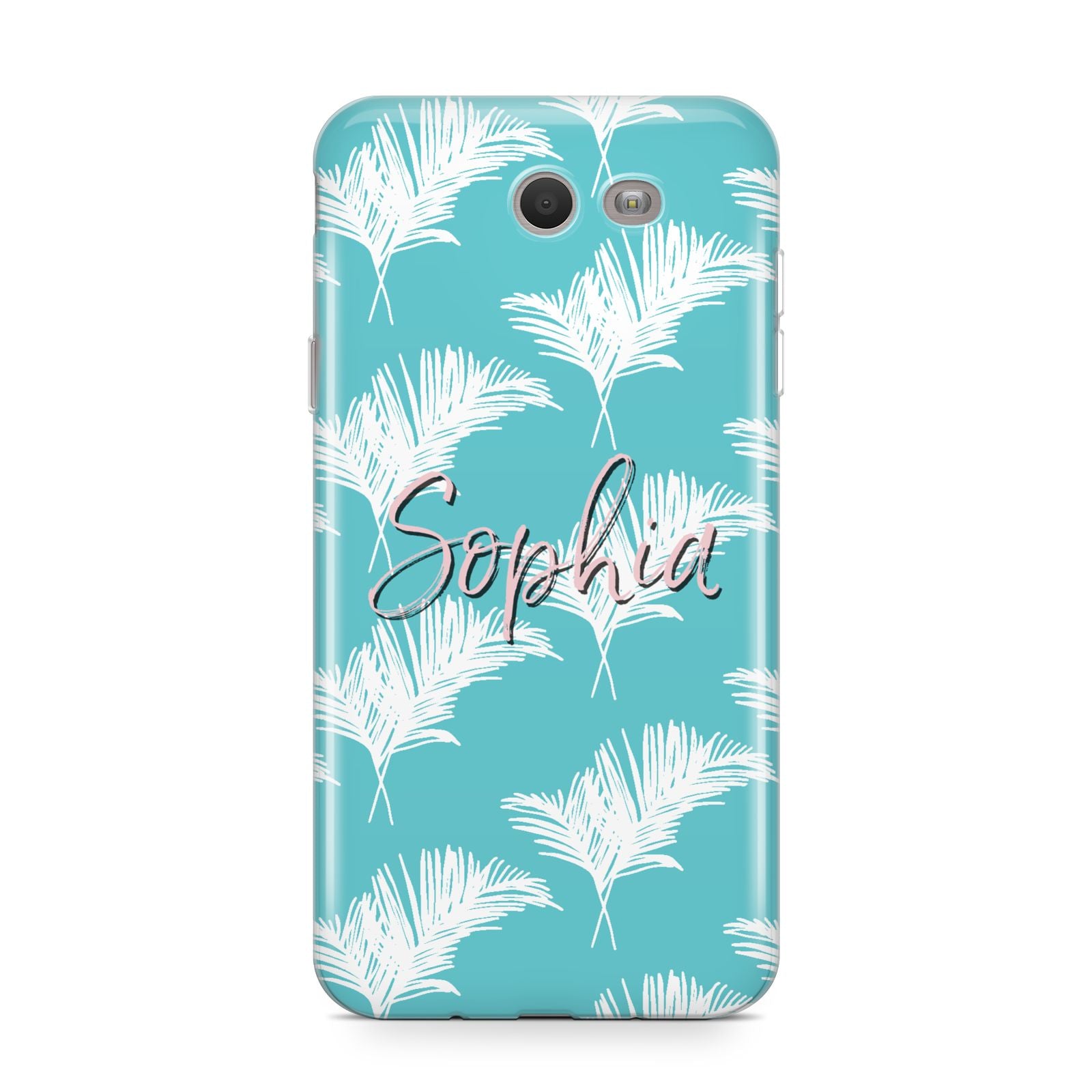 Personalised Blue White Tropical Foliage Samsung Galaxy J7 2017 Case