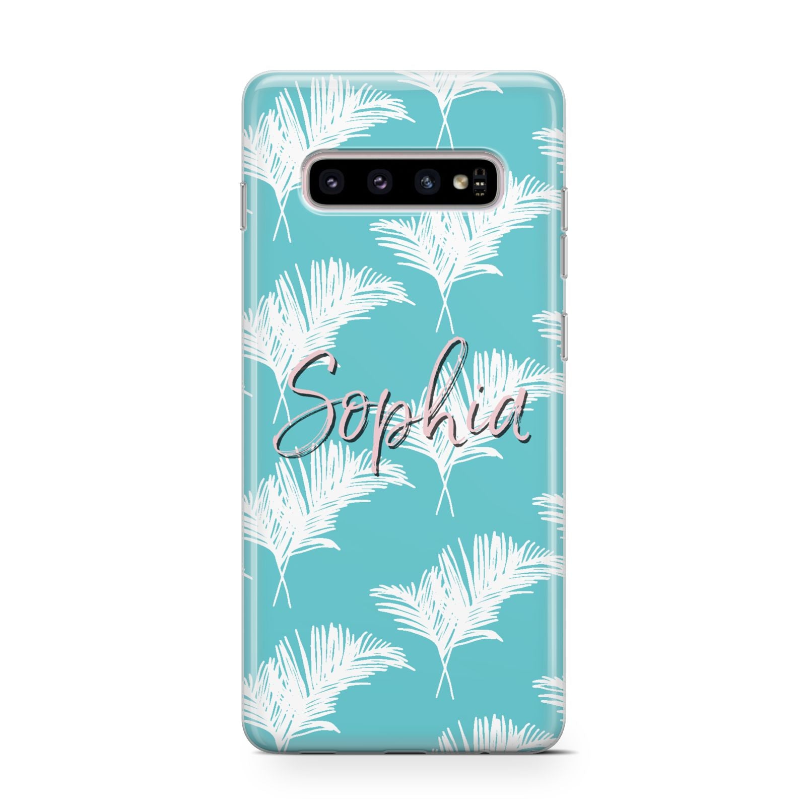 Personalised Blue White Tropical Foliage Samsung Galaxy S10 Case