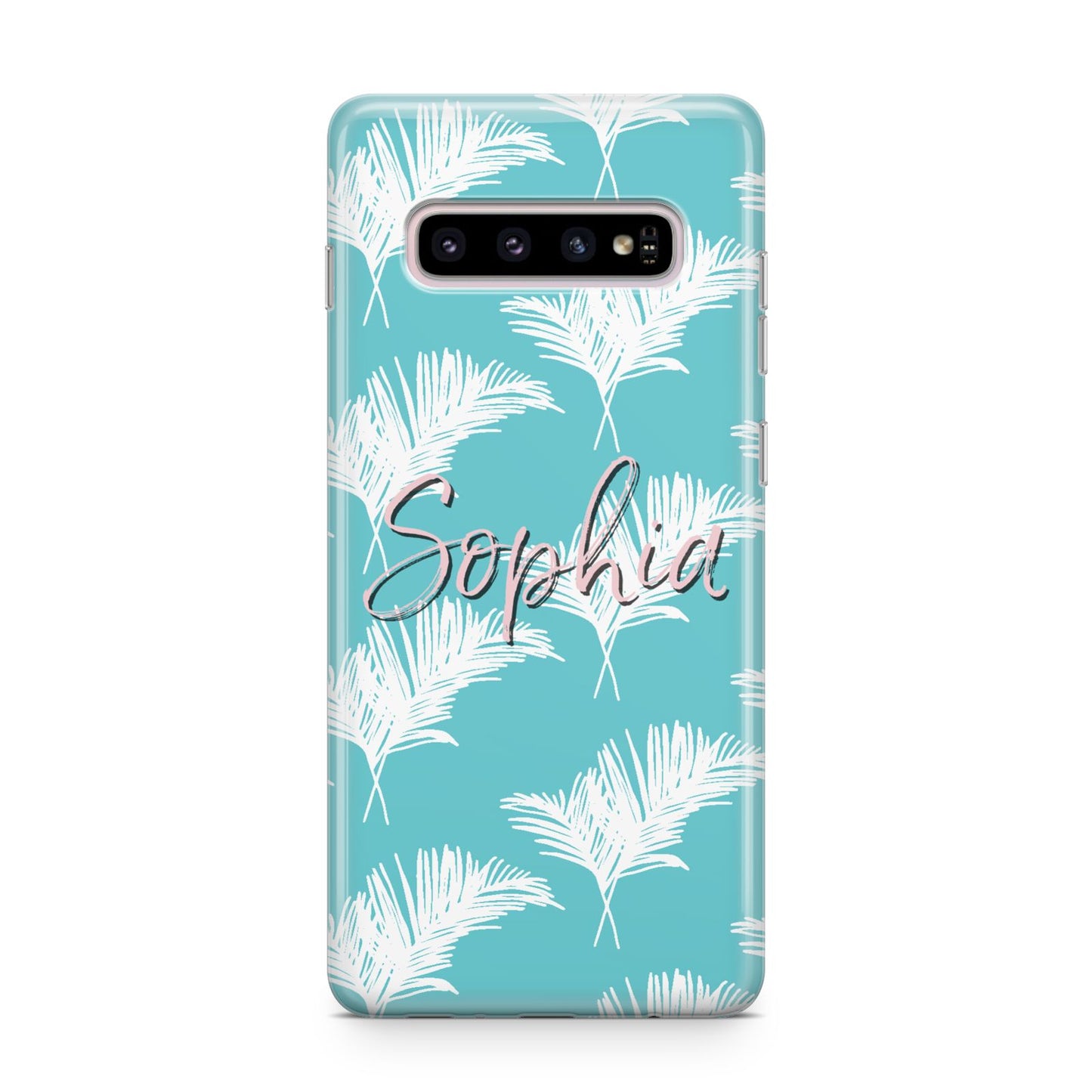 Personalised Blue White Tropical Foliage Samsung Galaxy S10 Plus Case