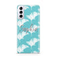 Personalised Blue White Tropical Foliage Samsung S21 Plus Phone Case