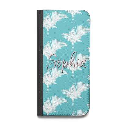 Personalised Blue White Tropical Foliage Vegan Leather Flip Samsung Case