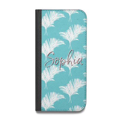 Personalised Blue White Tropical Foliage Vegan Leather Flip iPhone Case