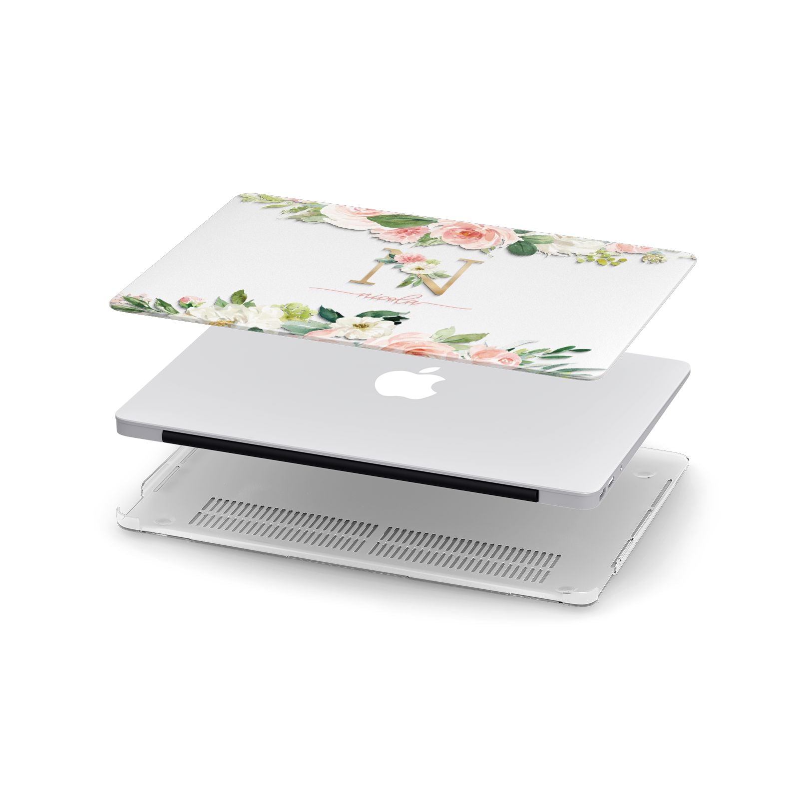 Personalised Blush Floral Monogram Apple MacBook Case in Detail