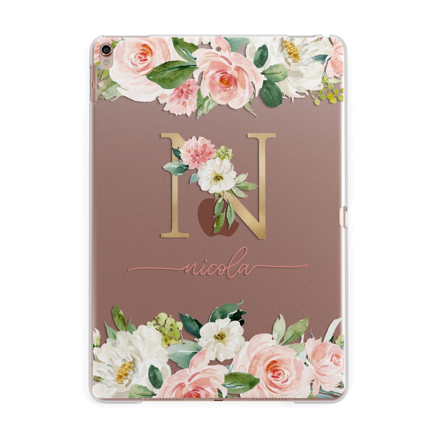 Personalised Blush Floral Monogram Apple iPad Rose Gold Case