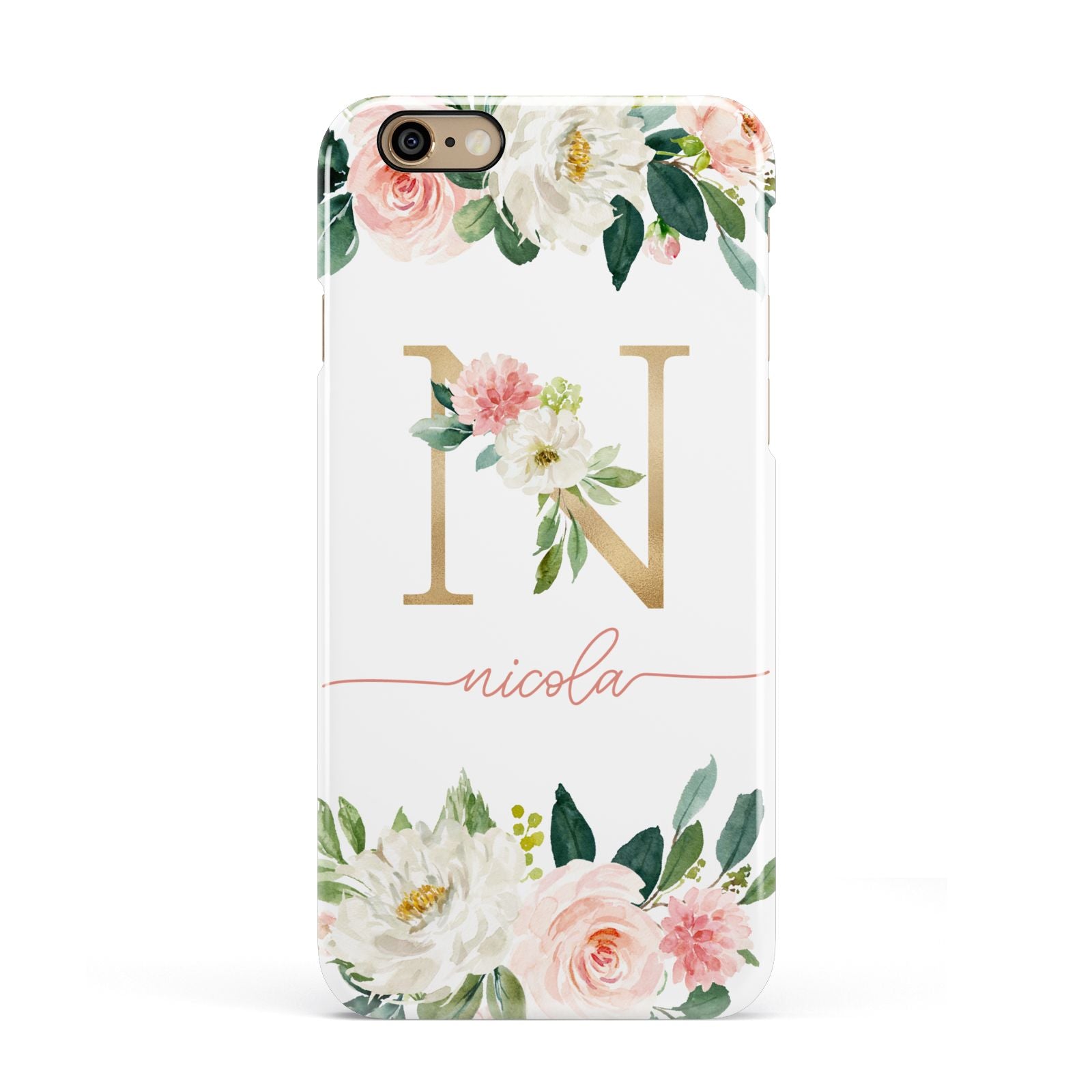 Personalised Blush Floral Monogram Apple iPhone 6 3D Snap Case