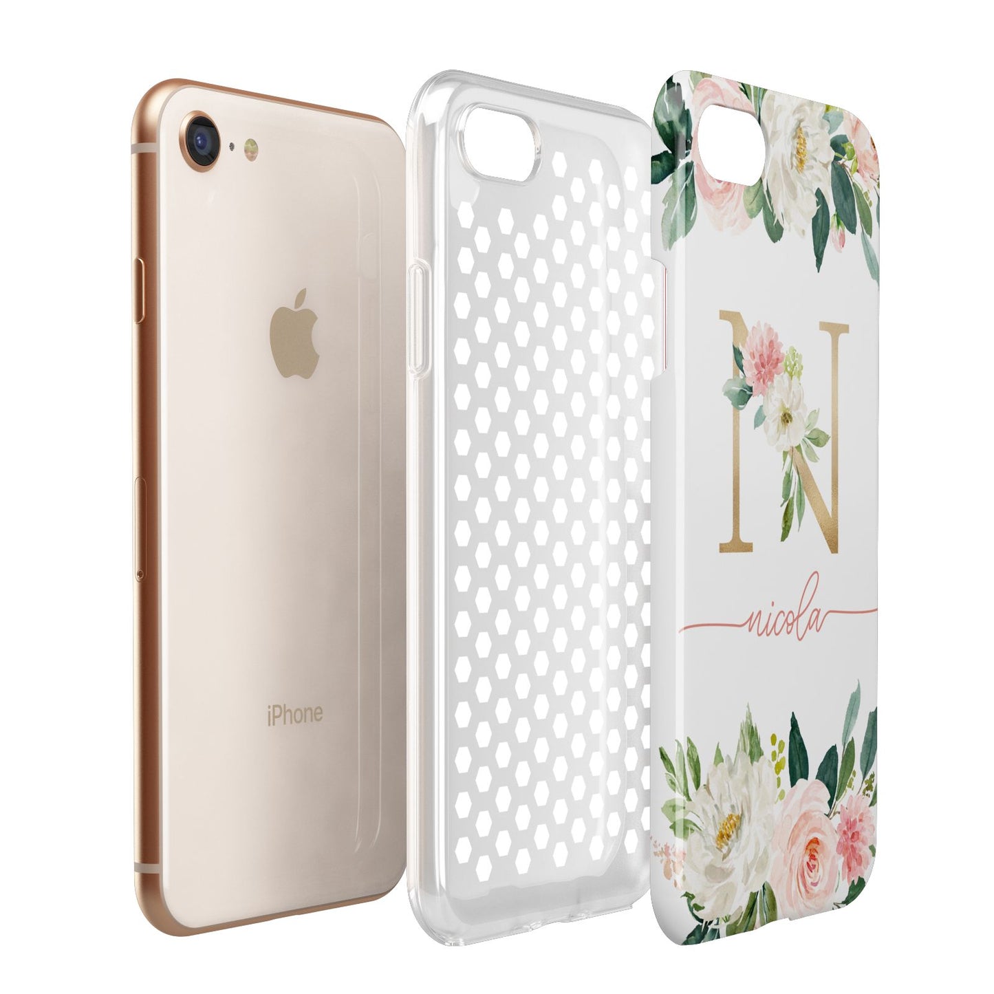 Personalised Blush Floral Monogram Apple iPhone 7 8 3D Tough Case Expanded View