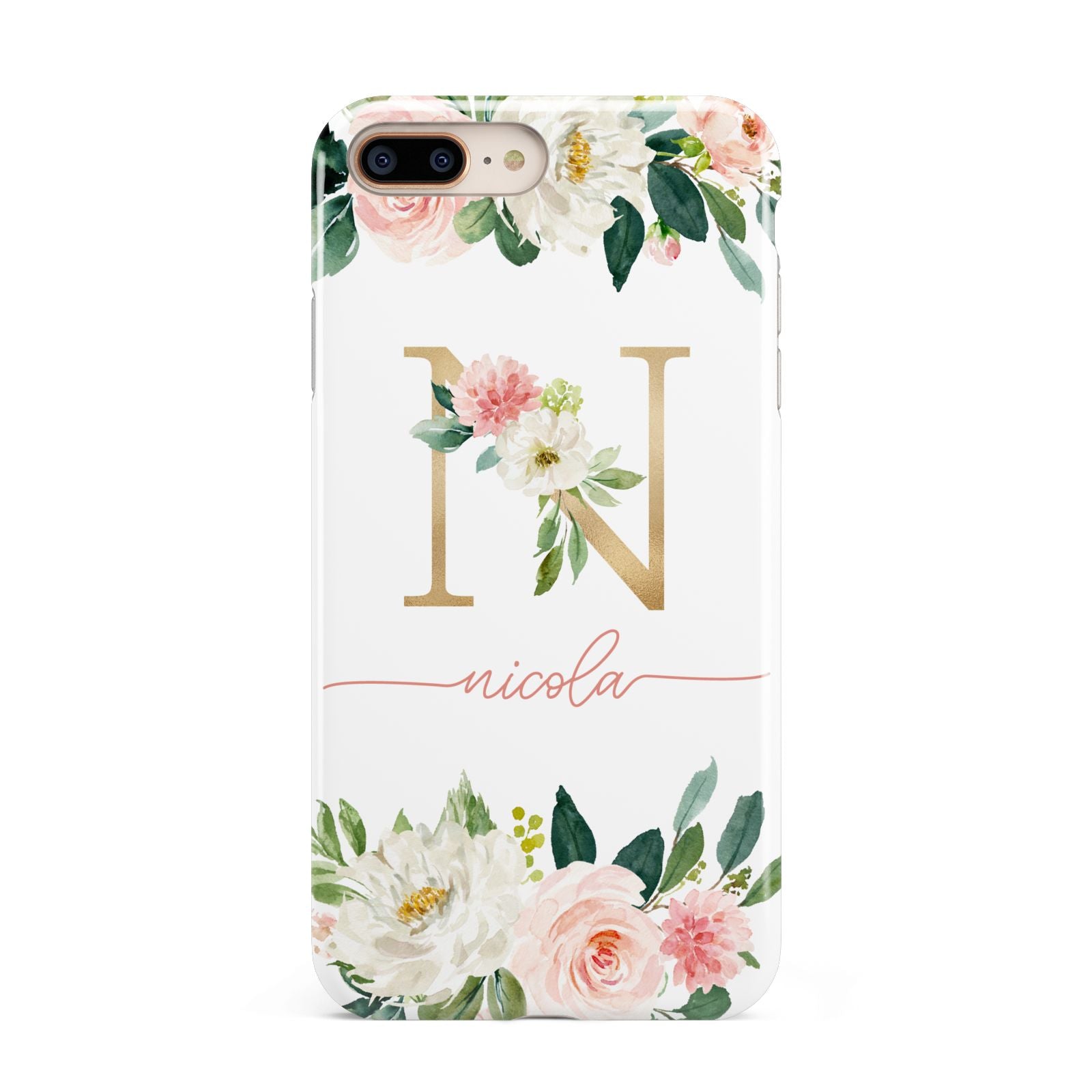 Personalised Blush Floral Monogram Apple iPhone 7 8 Plus 3D Tough Case