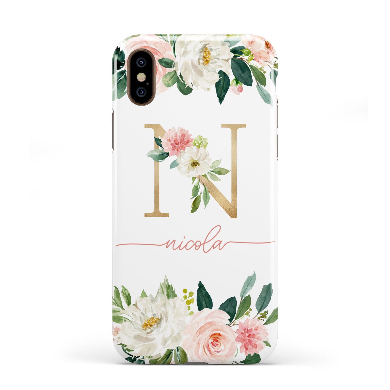 Personalised Blush Floral Monogram Apple iPhone XS 3D Tough