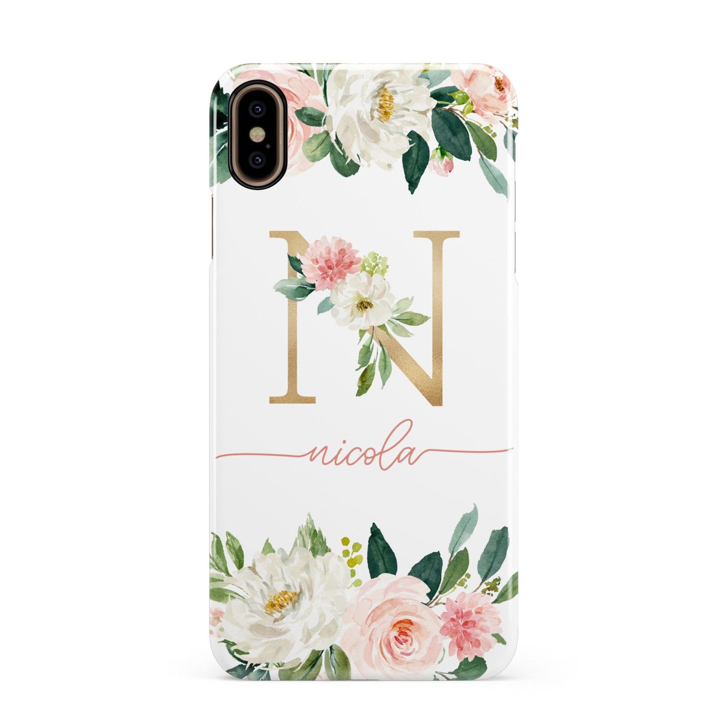 Personalised Blush Floral Monogram Apple iPhone Xs Max 3D Snap Case
