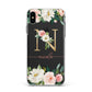 Personalised Blush Floral Monogram Apple iPhone Xs Max Impact Case White Edge on Black Phone