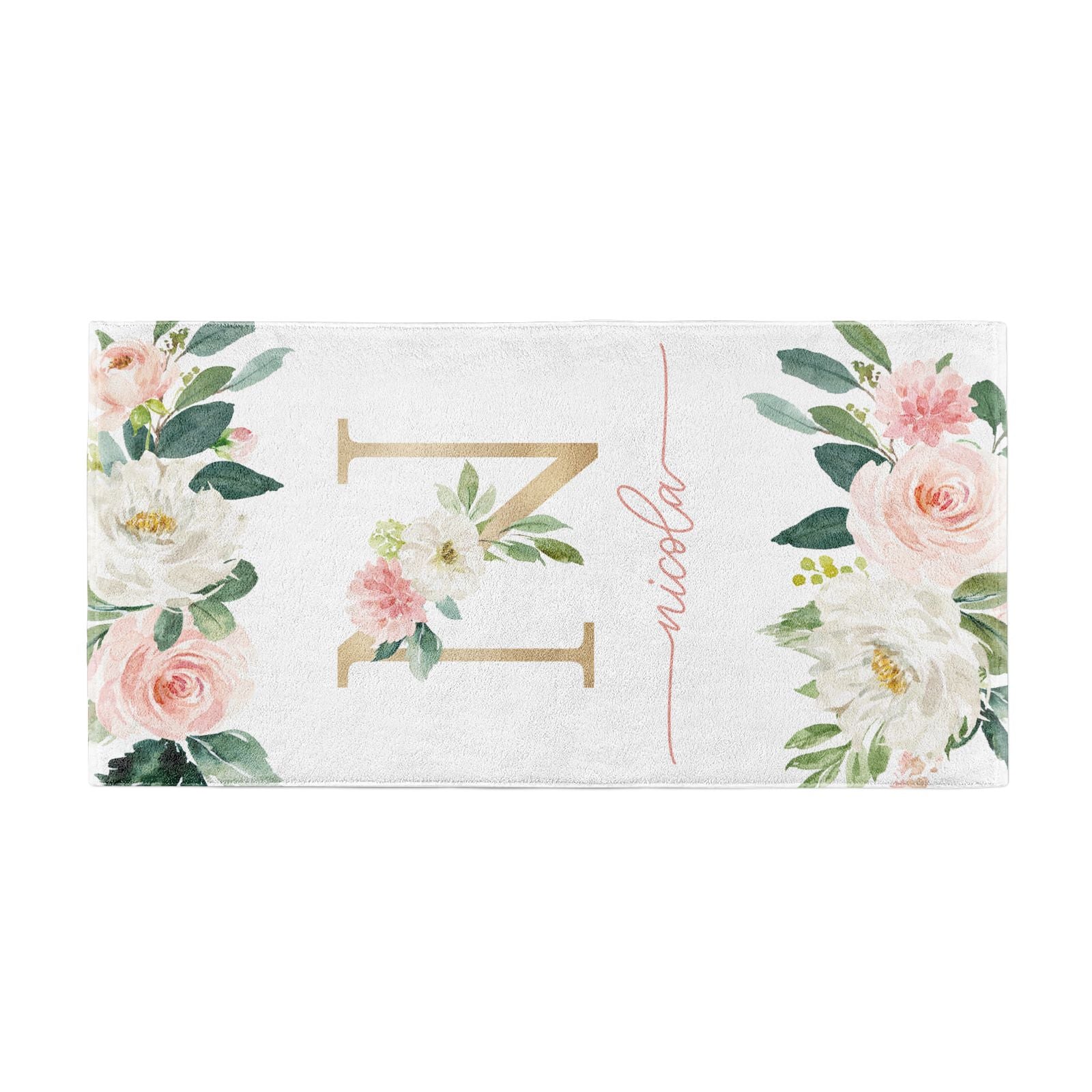 Personalised Blush Floral Monogram Beach Towel Alternative Image