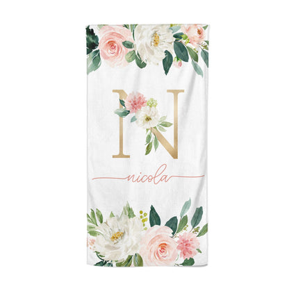Personalised Blush Floral Monogram Beach Towel