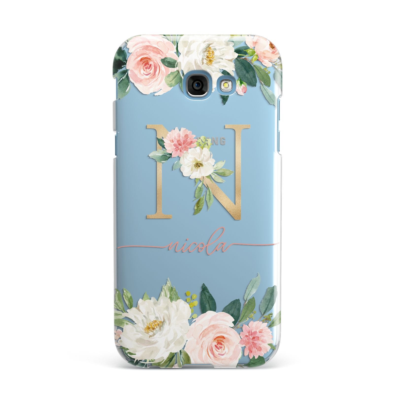 Personalised Blush Floral Monogram Samsung Galaxy A7 2017 Case