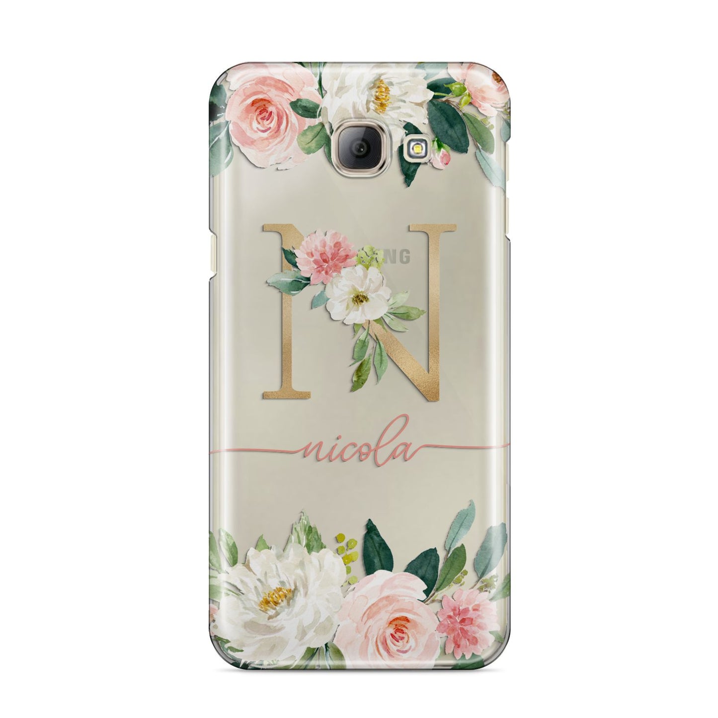 Personalised Blush Floral Monogram Samsung Galaxy A8 2016 Case