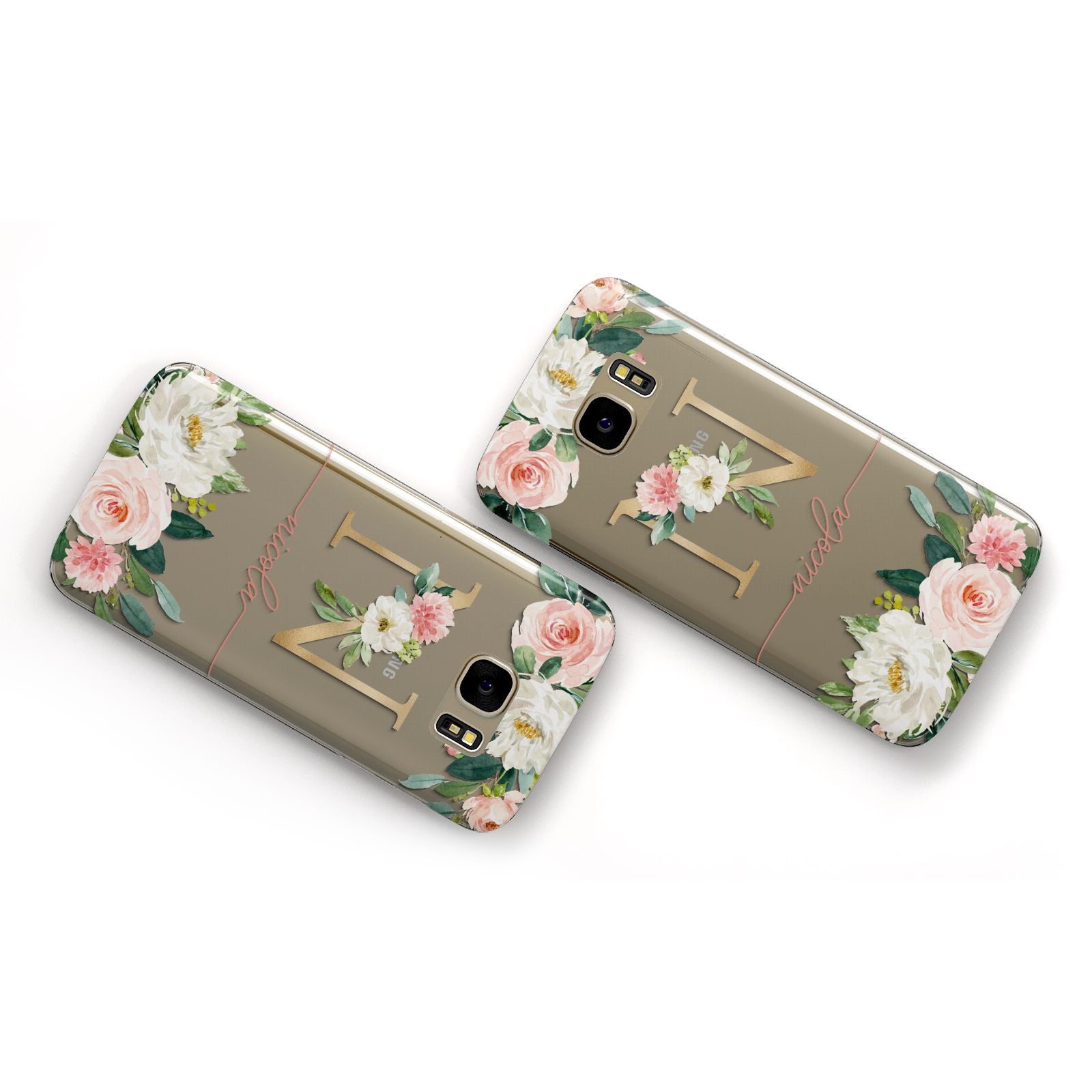 Personalised Blush Floral Monogram Samsung Galaxy Case Flat Overview