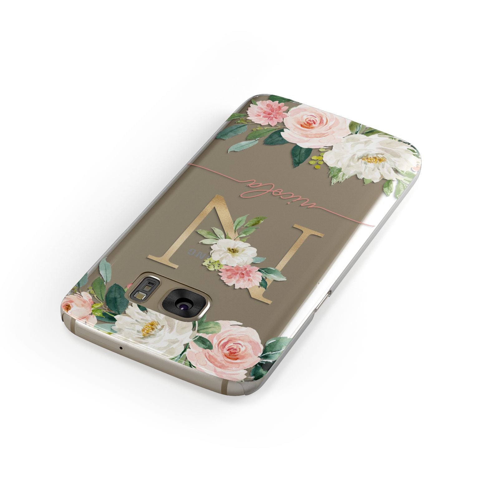 Personalised Blush Floral Monogram Samsung Galaxy Case Front Close Up