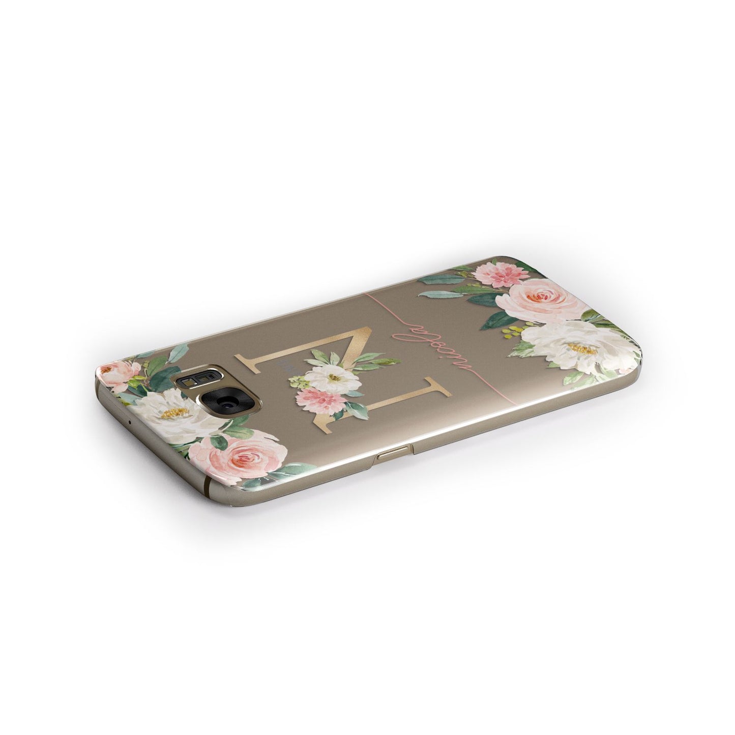 Personalised Blush Floral Monogram Samsung Galaxy Case Side Close Up
